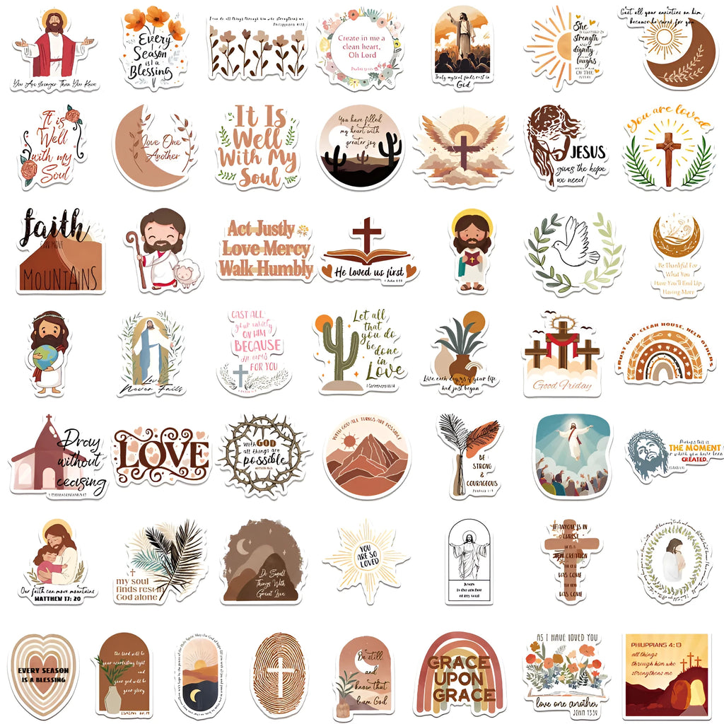 Set of 50 random design printed graffiti stickers on a sheet