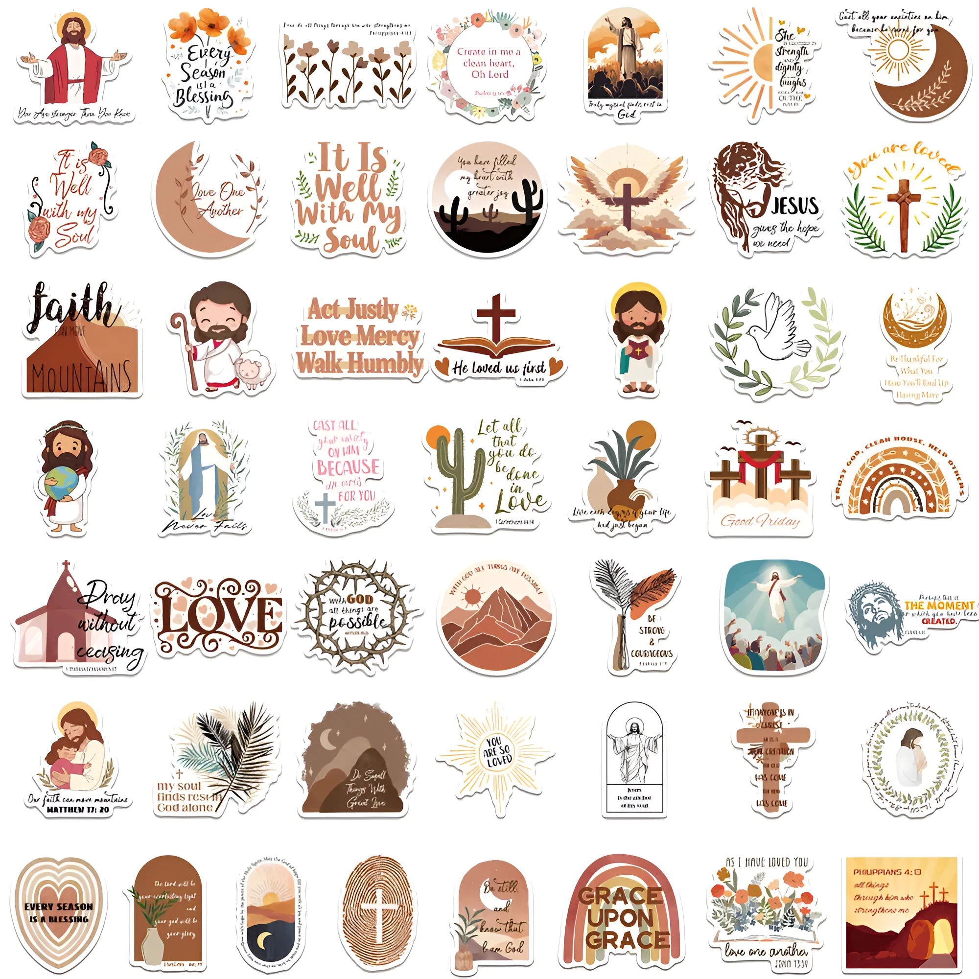 Set of 50 random design printed graffiti stickers on a sheet