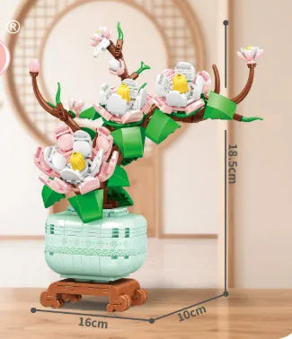 Fortune decoration building blocks toy plum ornaments plastic small particle set in colour box