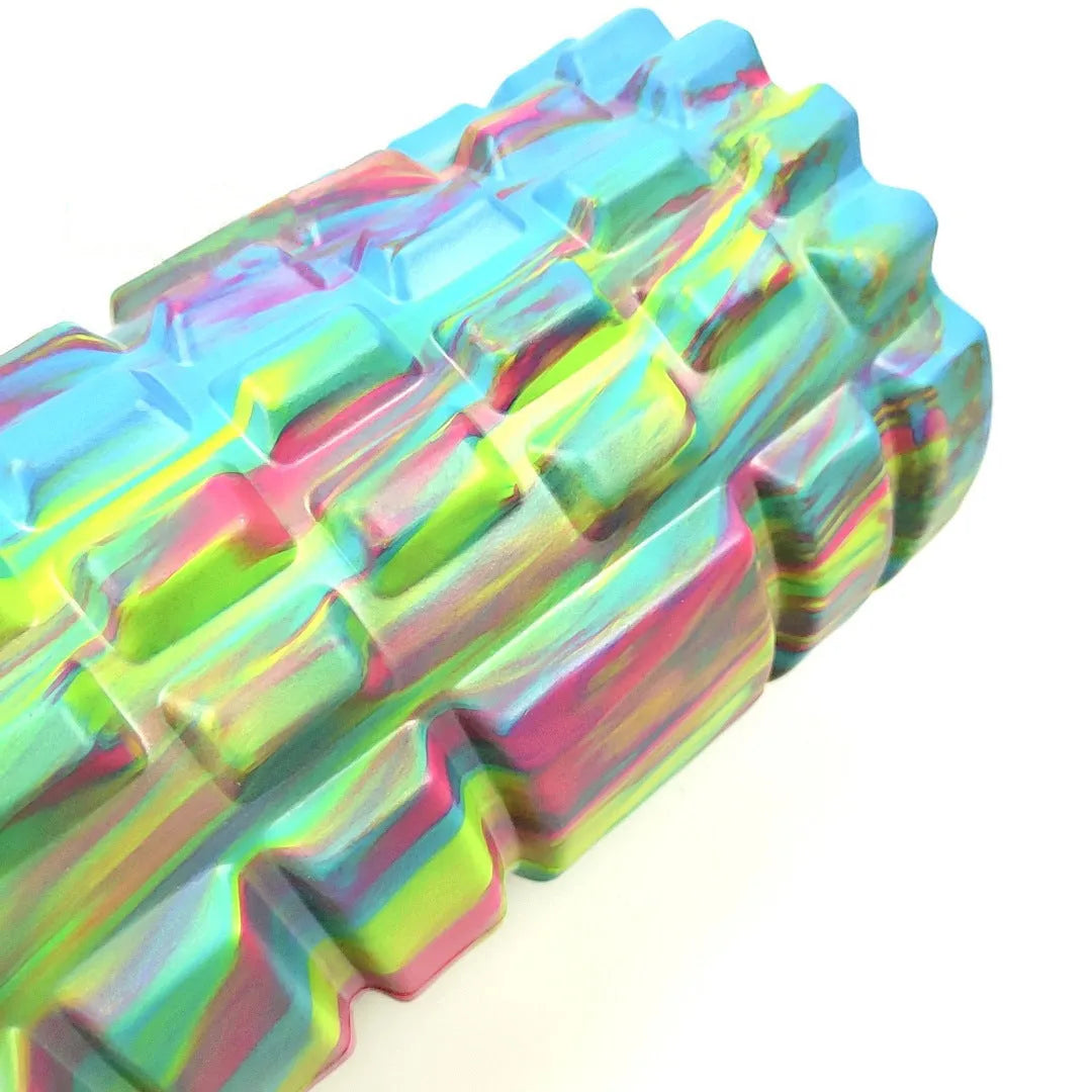 33cm long camouflage pattern EVA foam roller shown in various colour options.