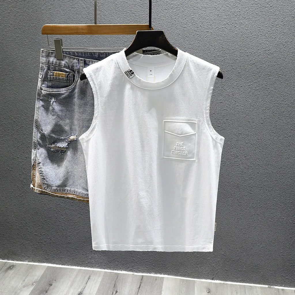 Cotton sleeveless t-shirt in loose fit with straight hem design in black or white colours