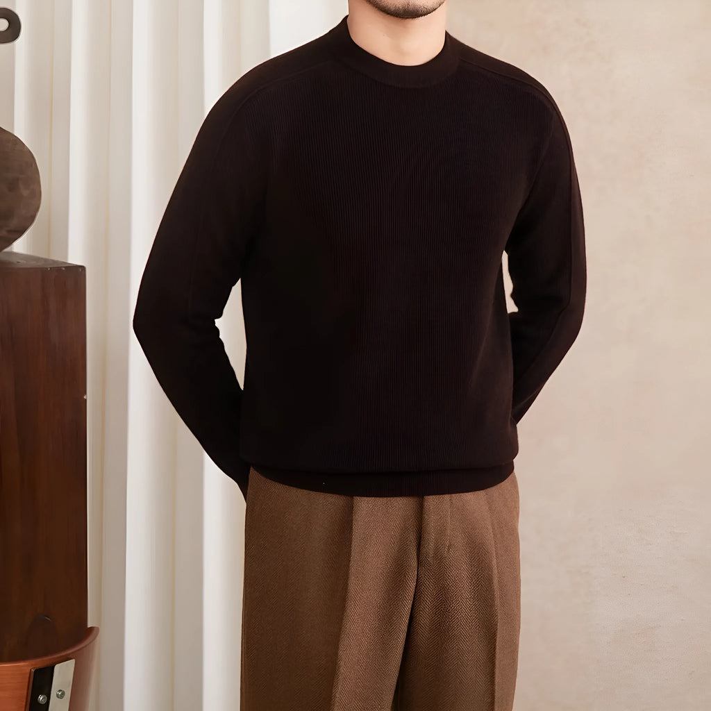 Men's slim-fit retro casual knitted bottoming shirt in camel colour, soft fabric blend available in multiple sizes