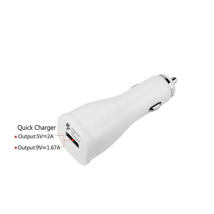 White QC30 single port USB car charger with QC2.0 fast charging technology