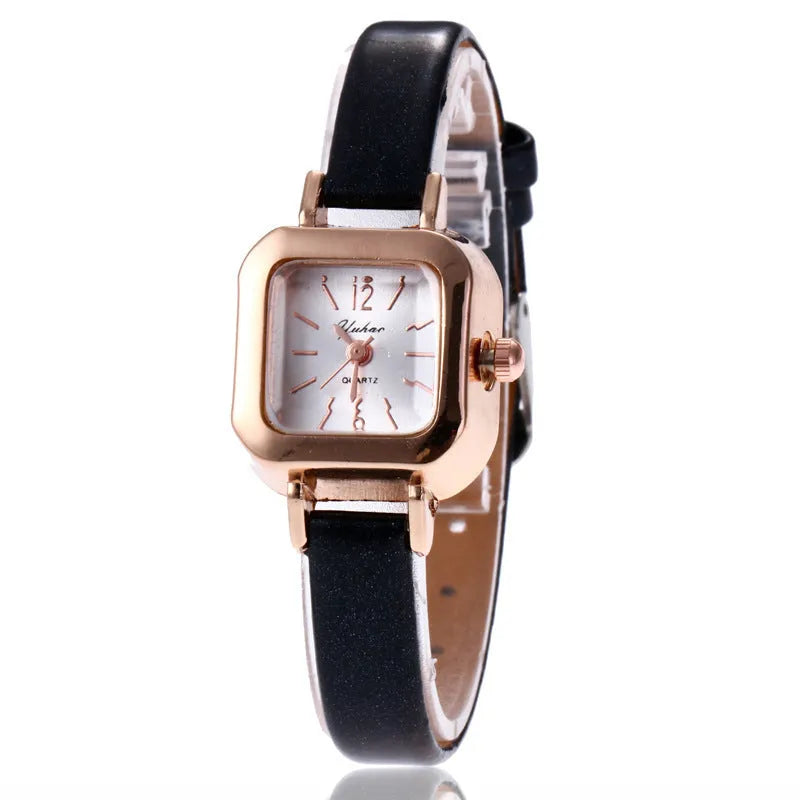 Women's art retro fashion watch with alloy case in black, white, pink, or brown colours