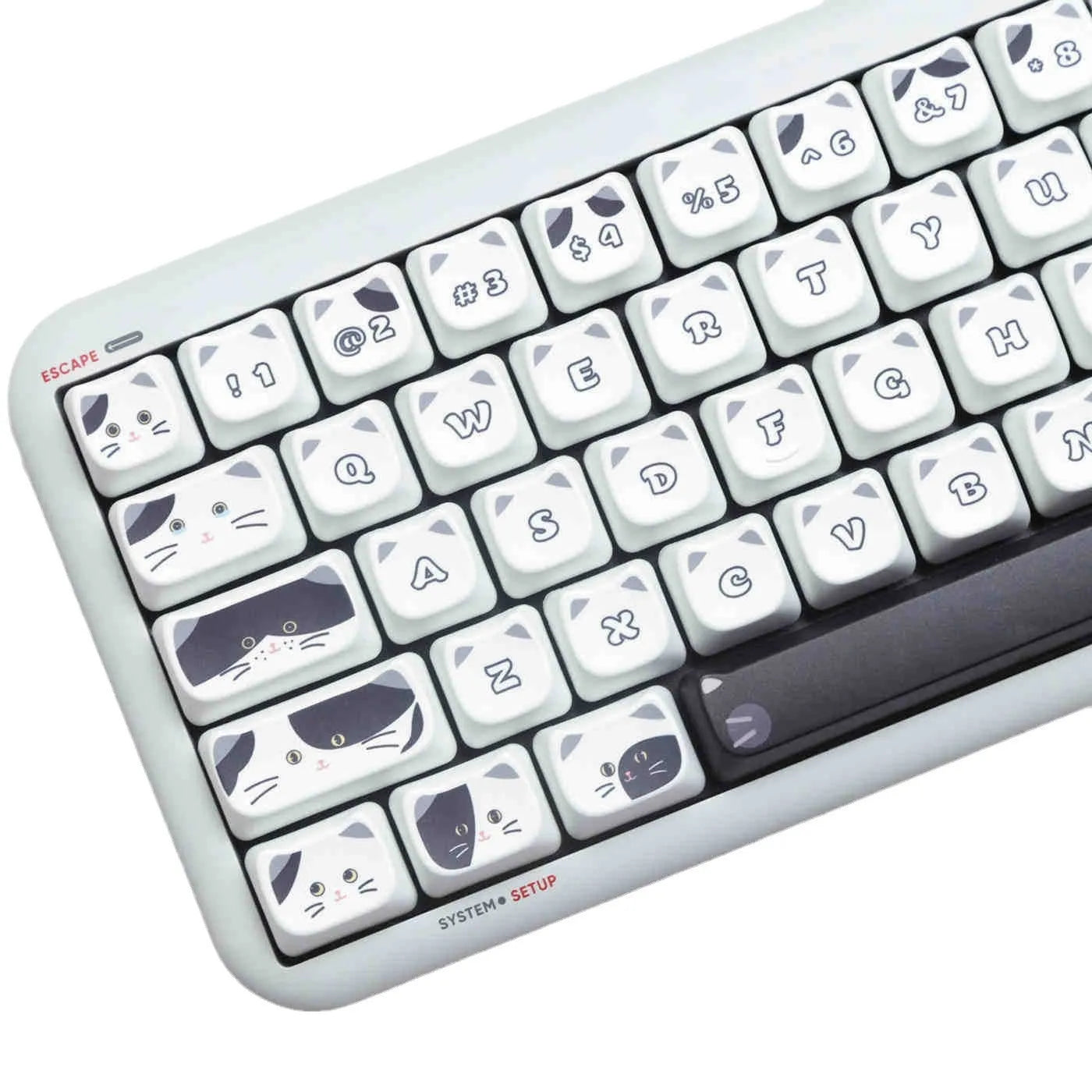 Full set of black and white kitten sublimation keycaps on a mechanical keyboard, PBT material, MAO profile