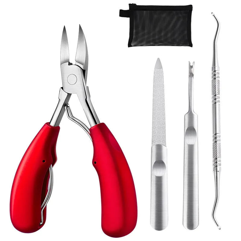 Stainless steel nail clippers with coloured ABS plastic handle and dead skin scissors