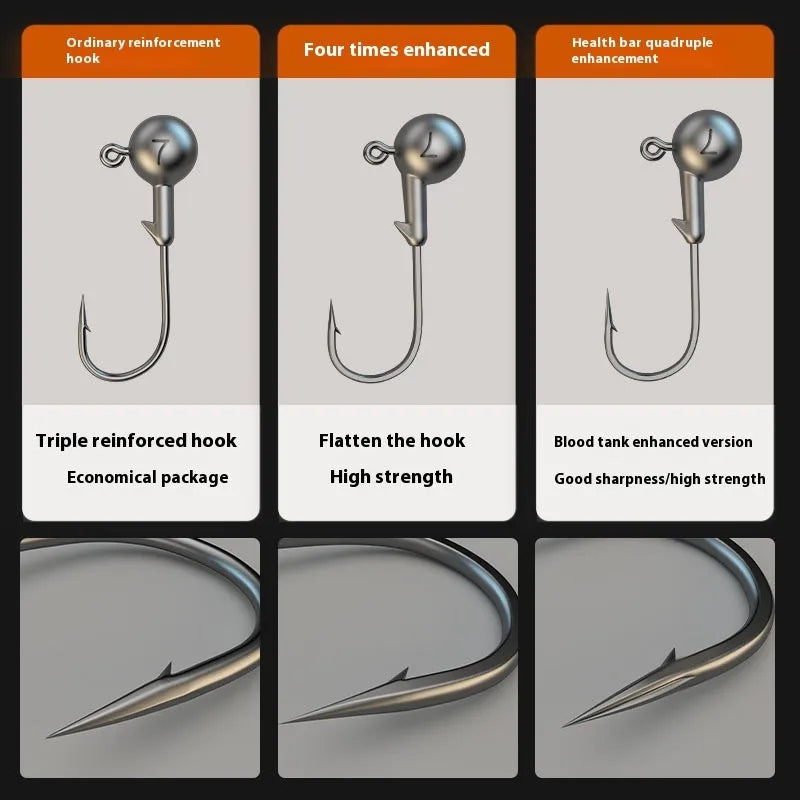 Pack of 50 steel jig fishing hooks in 7G size with primary colour finish.