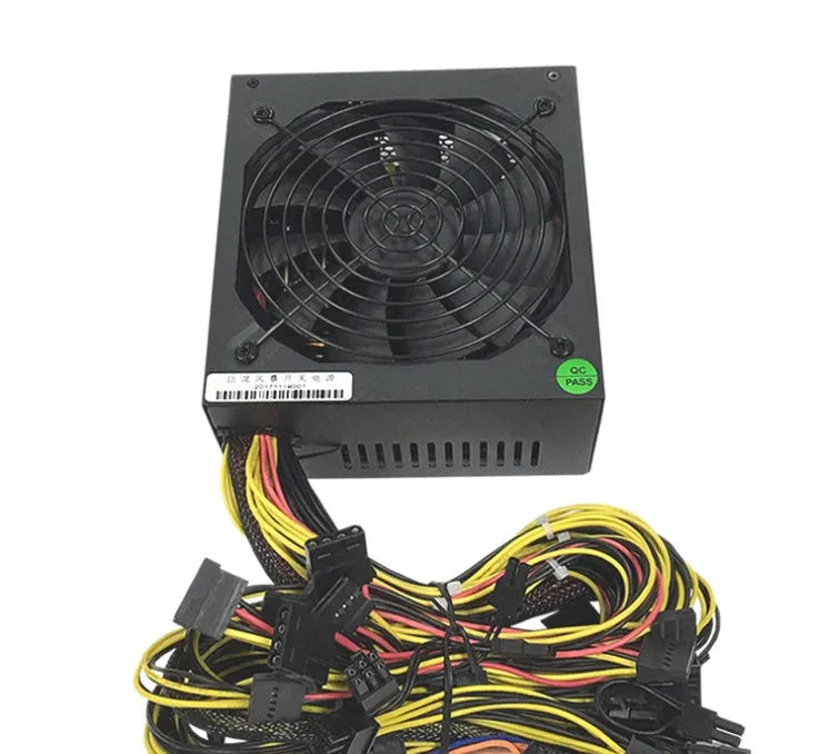 Black server power supply unit with multiple cable connectors including 12 graphics card interfaces