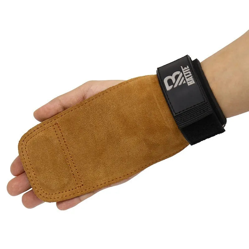 Brown fitness wrist protector pair with grip strength bands for horizontal bar training