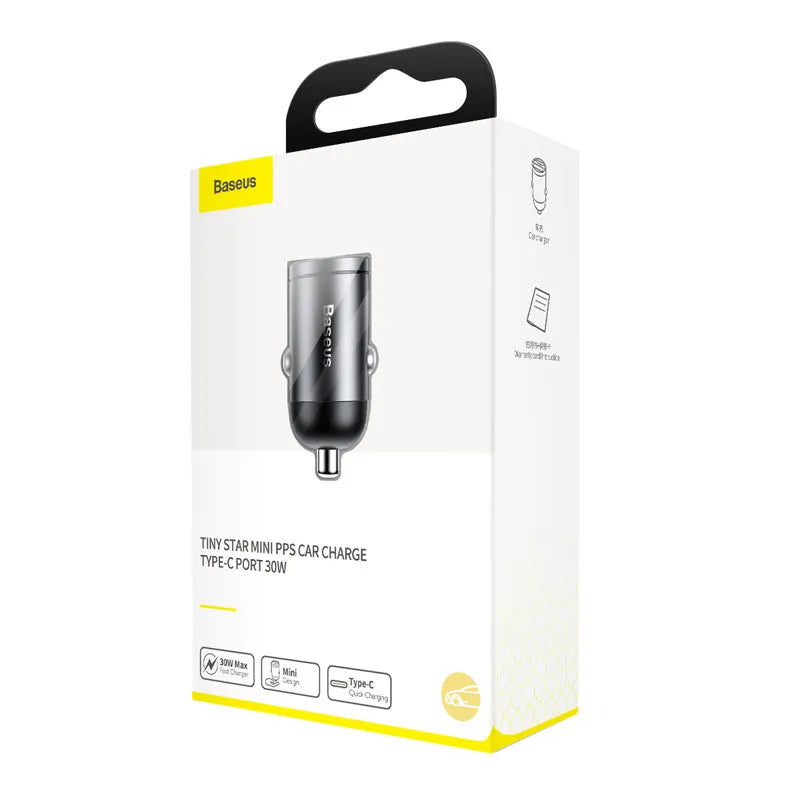 Electro-optical grey car charger with 1 metre cable showing USB interface