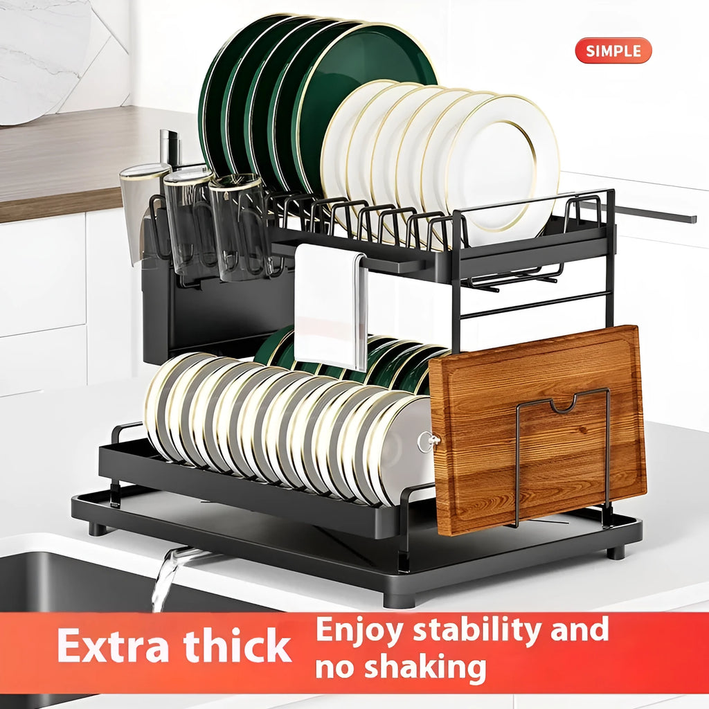 Double-layer kitchen storage rack with removable components in black or white finish