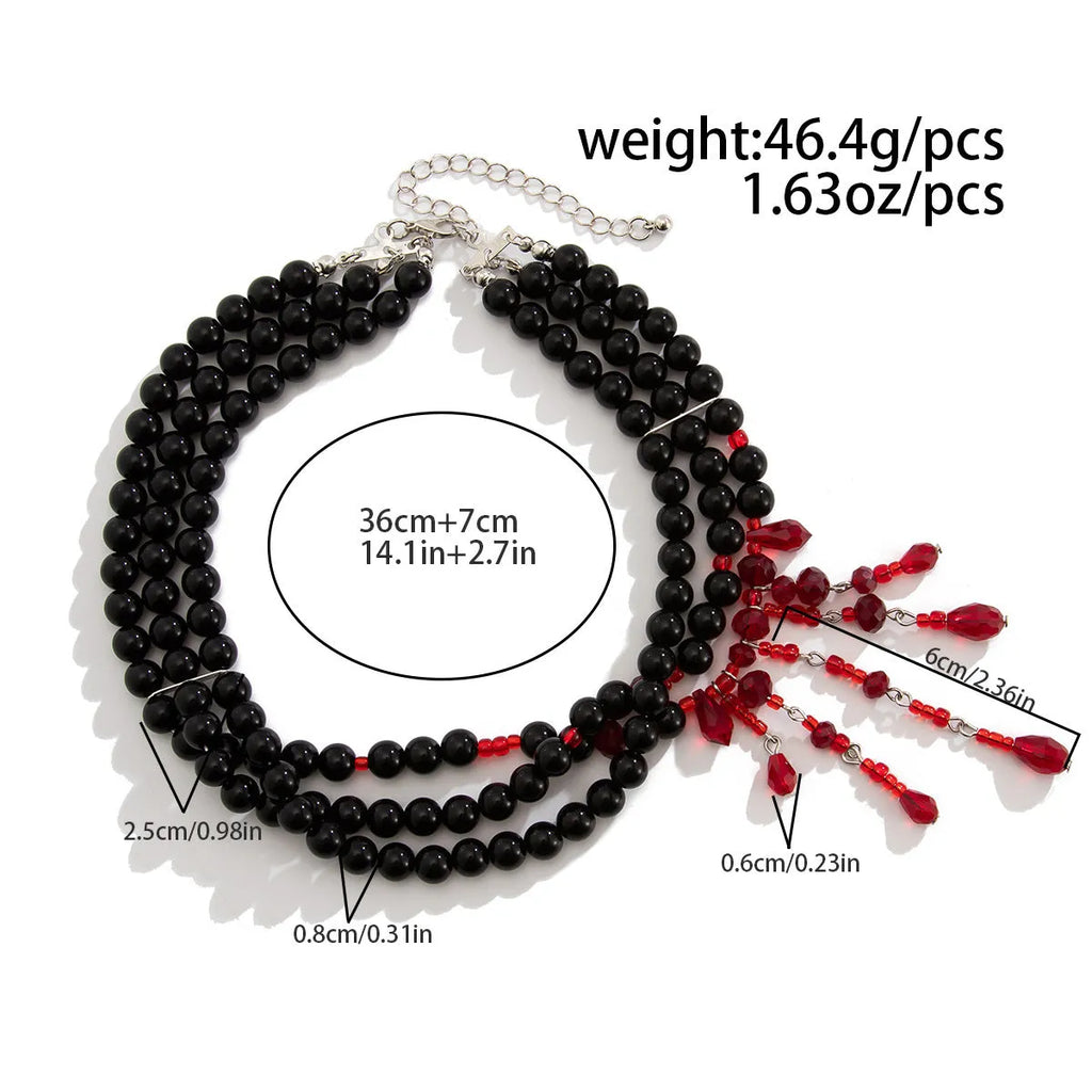 Halloween blood drop tassel necklace with artificial crystal pendant and imitation pearls on adjustable chain