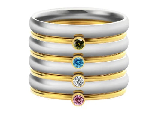 Titanium steel ring with December birthstone and geometric engraved design