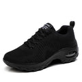 Women's red and black mesh sneakers with round toe and front lace-up design