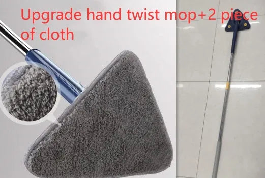 Extendable triangle cleaning mop with rotating head and stainless steel pole in blue colour