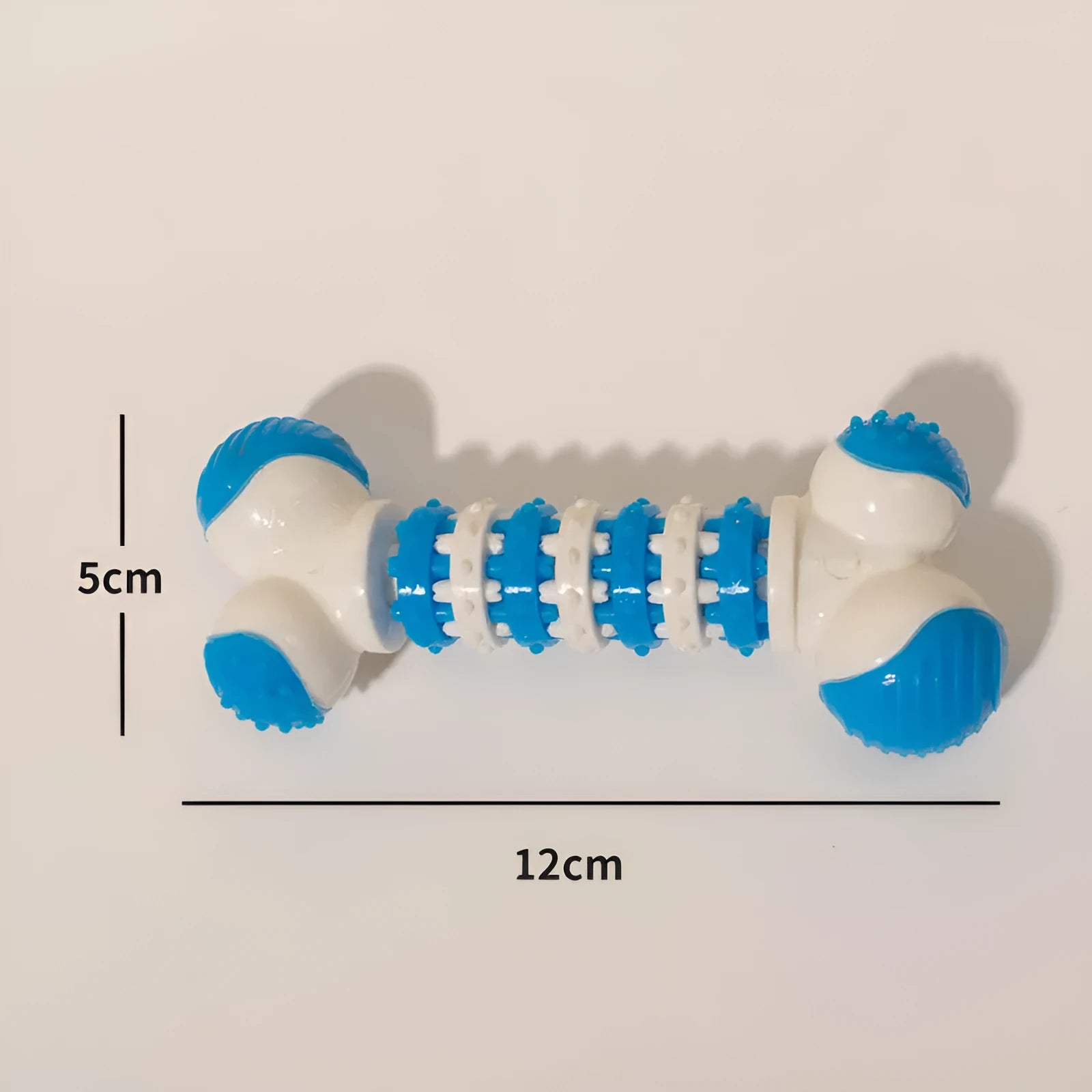 Bone shaped interactive dog toy for small breeds with treat holder in blue orange or red