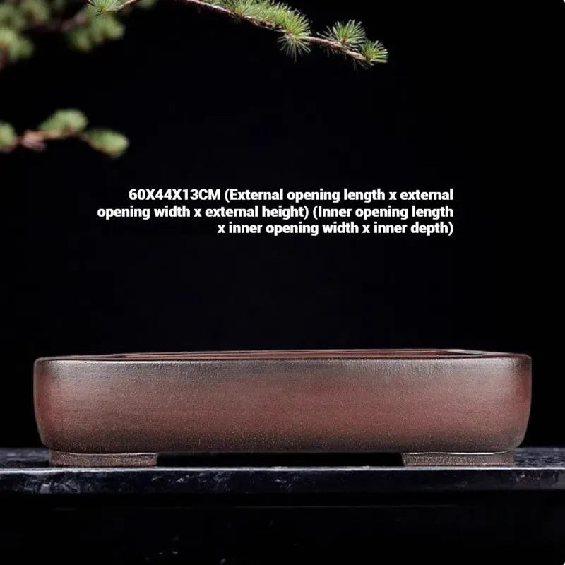 Handmade antique rectangular purple clay flower pot for plants