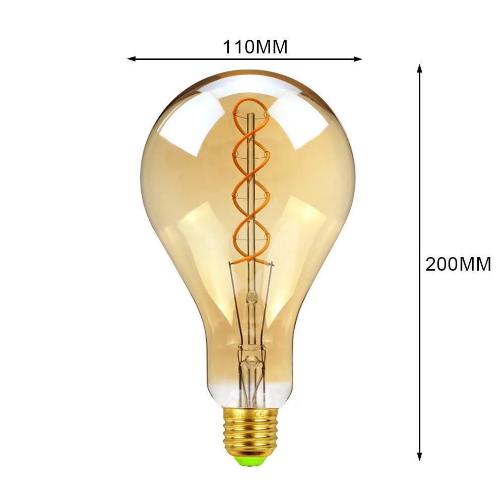 A110 double spiral LED soft light strip with gold bulb showing 110 x 200 mm dimensions