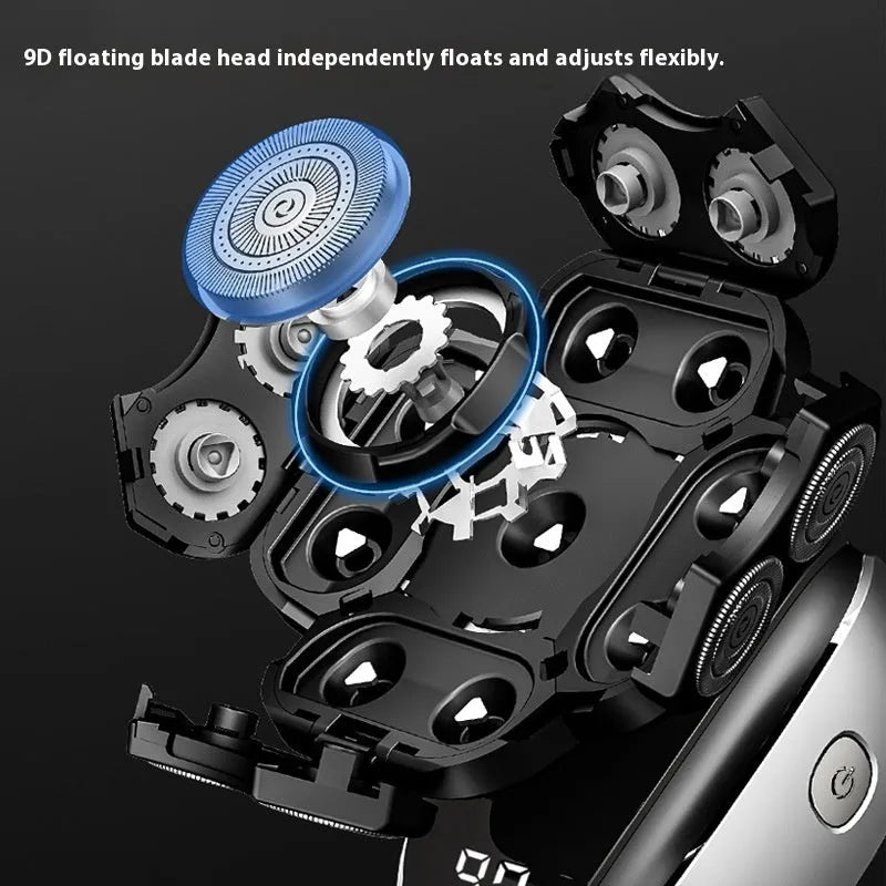 Black 6-in-1 rechargeable hair clippers shaver kit with multiple grooming attachments including shaving head and trimmer