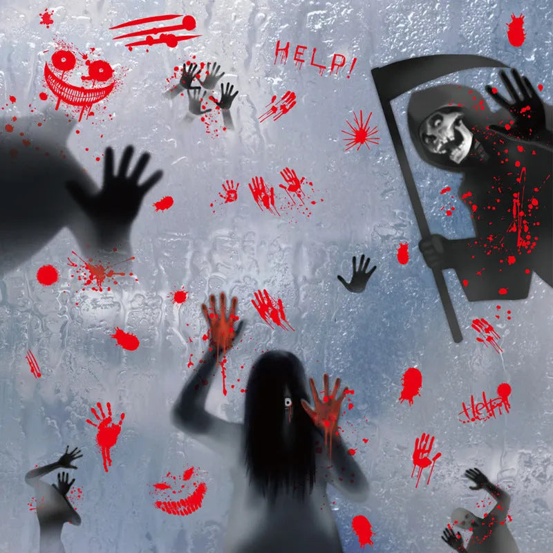 American-style PVC Halloween electrostatic window sticker set with female ghost skull design in 6 colour combinations
