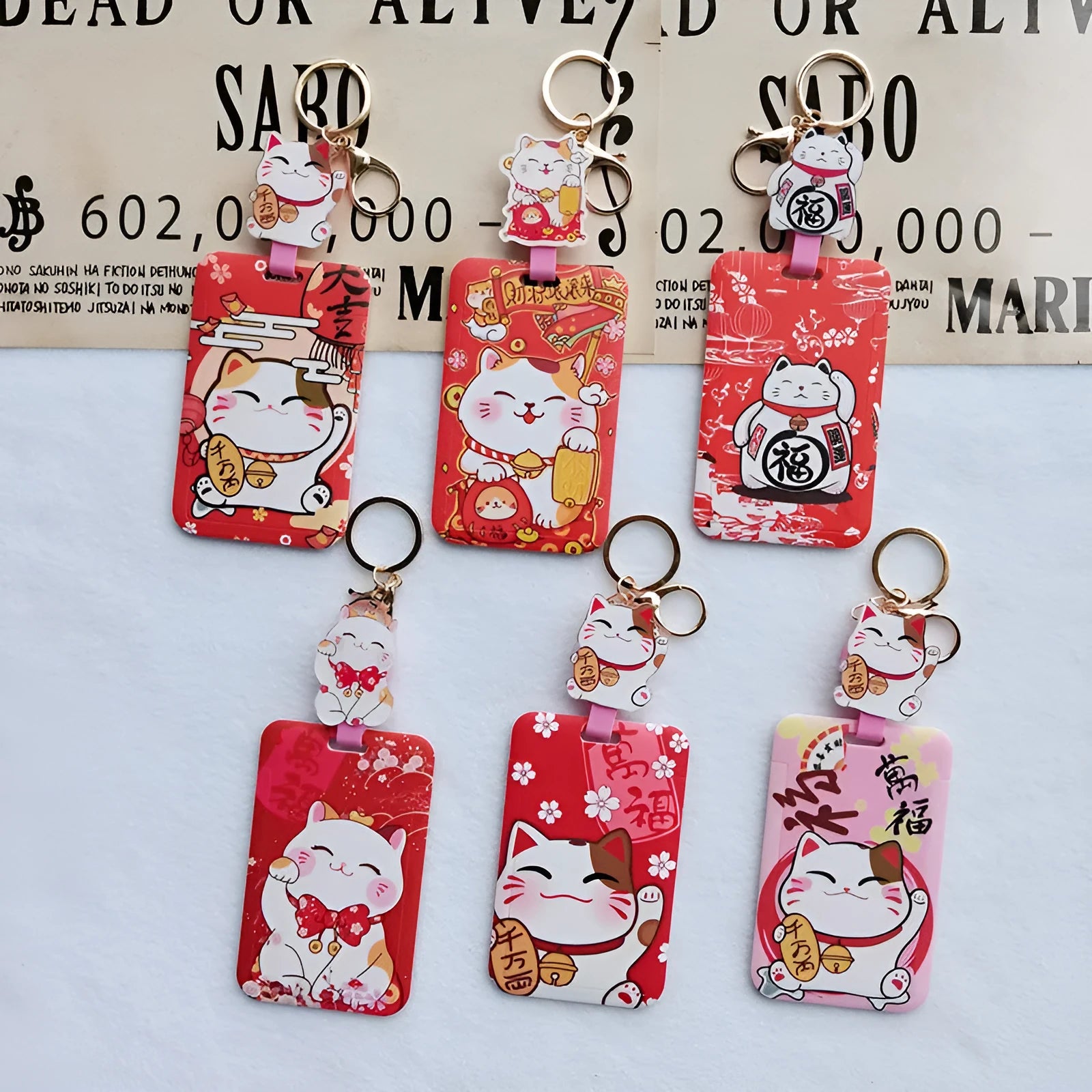 Lucky cat cartoon design certificate set with plastic card sleeve and ferrule pendant