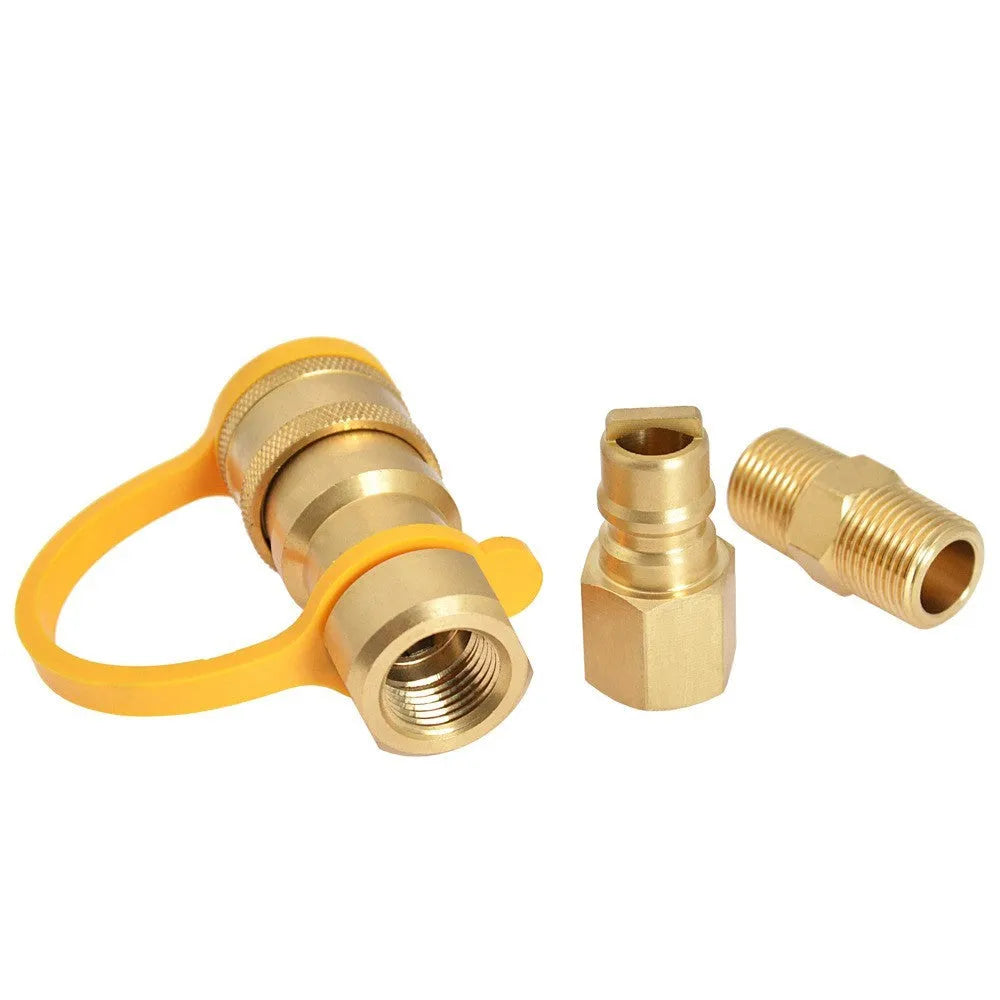 Gold brass gas propane conversion charging connector with 3/8 inch American standard threads