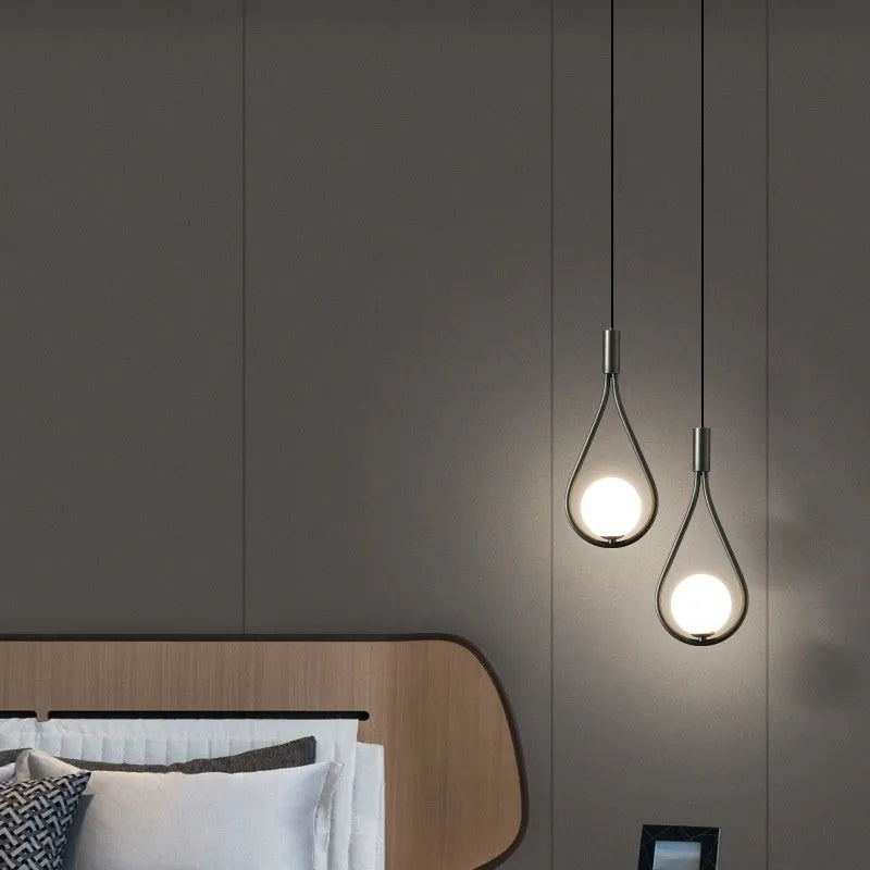 Modern minimalist bedside chandelier lamp for bedrooms with copper or black and gold finishes