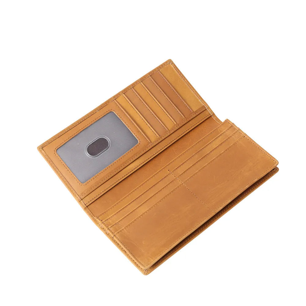 Pure first layer cowhide retro wallet in dark brown with 10 card slots and zip pocket