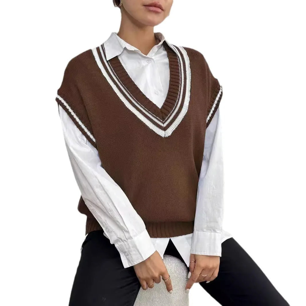 Women's casual wool vest sweater in acrylic fabric with free size loose fit college style design