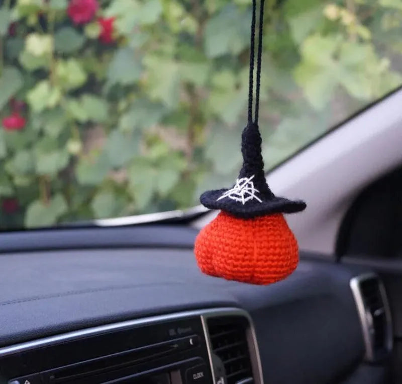Hand-woven polyester car hanging ornament in cartoon design hanging from rear-view mirror