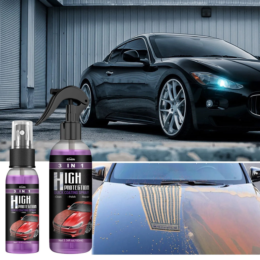3 In 1 High Protection Fast Car Paint Spray Coating Agent in a PE bottle, 30ml and 100ml sizes