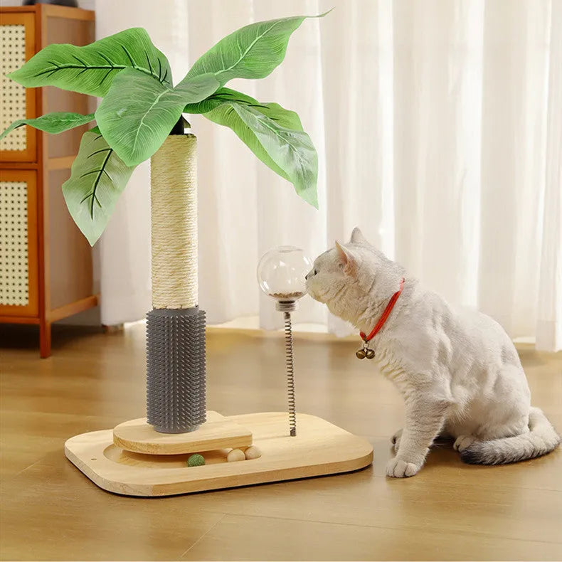 Wooden cat scratching post in canna colour showing vertical pole design