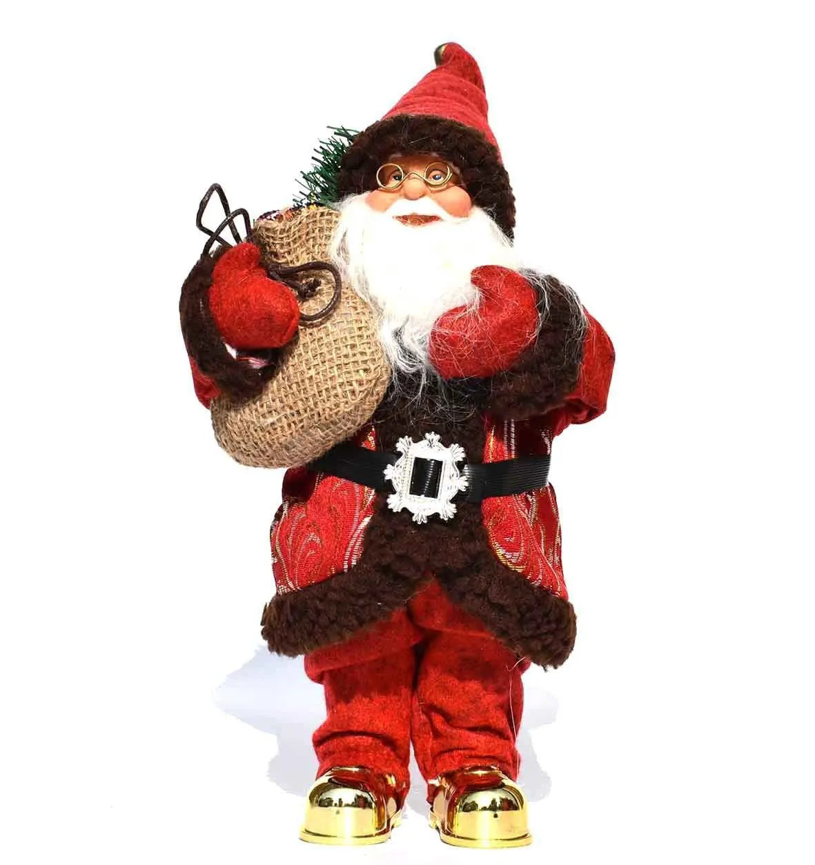 30cm Christmas doll ornament with red sequins old man design, plastic and cloth construction, boxed packaging