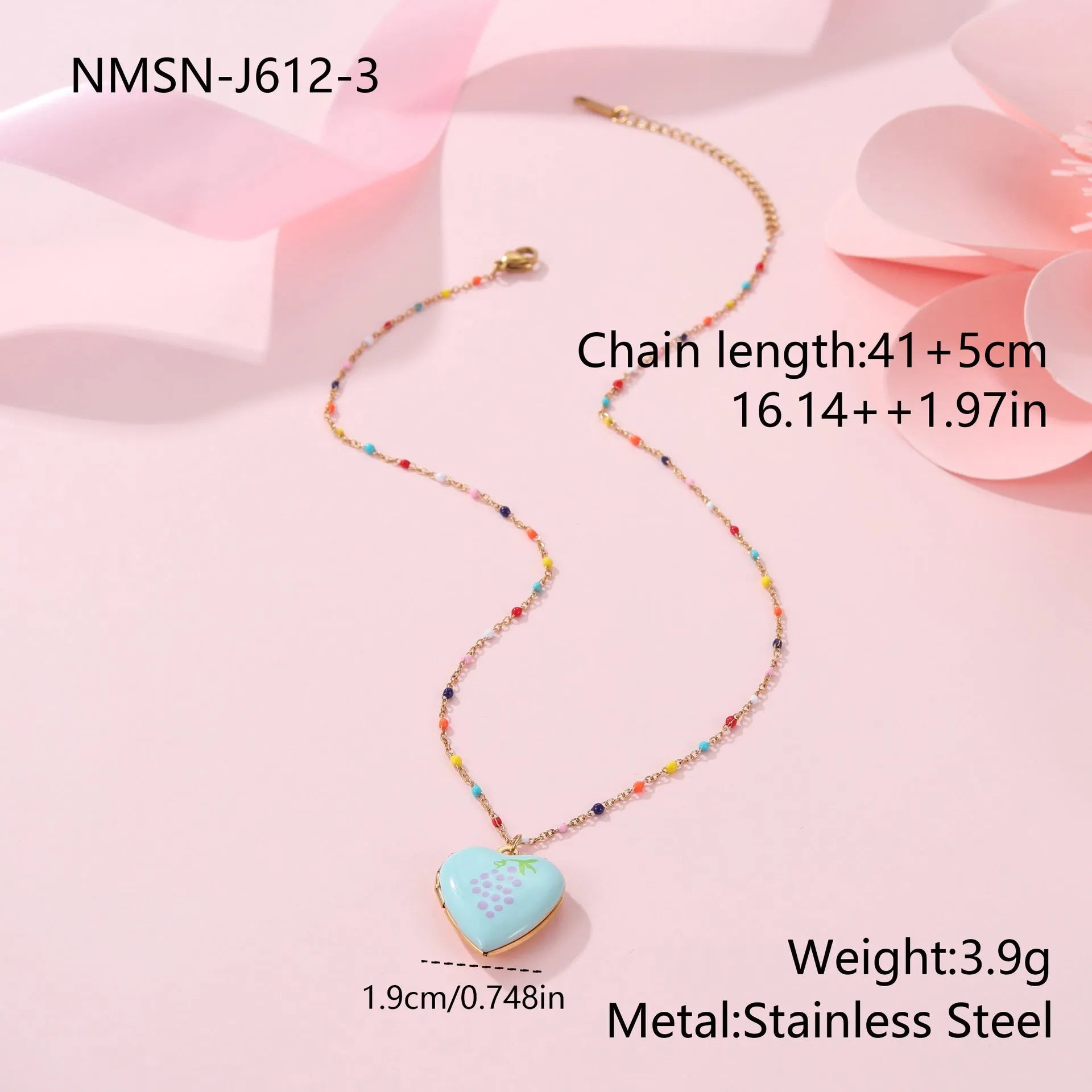 Women's stainless steel necklace with fruit pendant designs in gold plating on adjustable chain