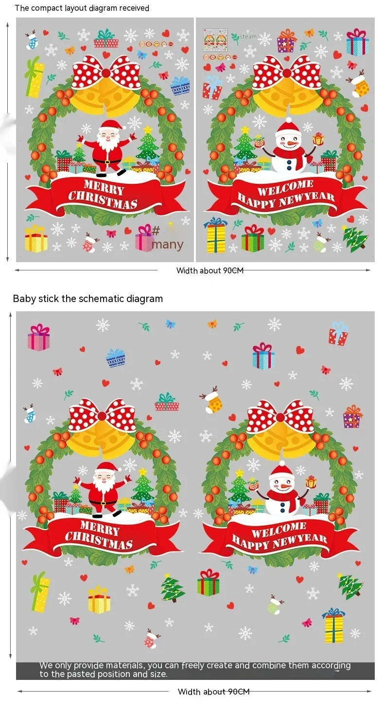 Colourful cartoon Christmas static wall sticker with 60x45cm dimensions for window decoration