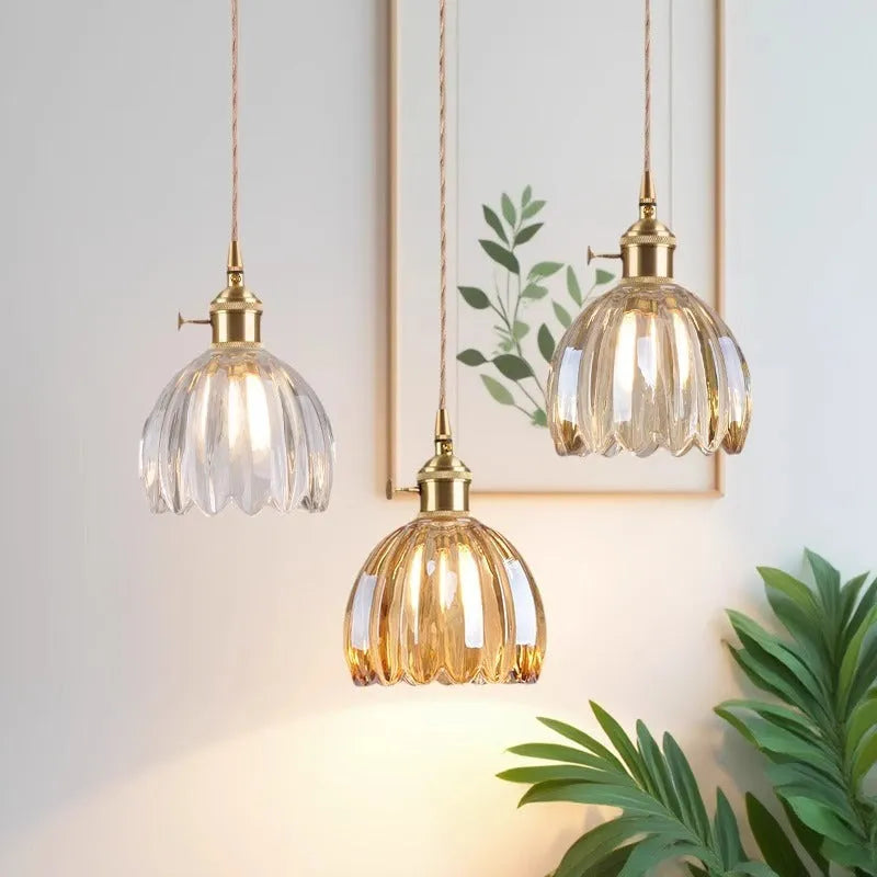 Vintage glass flower bedside chandelier in Nordic style with five colour options