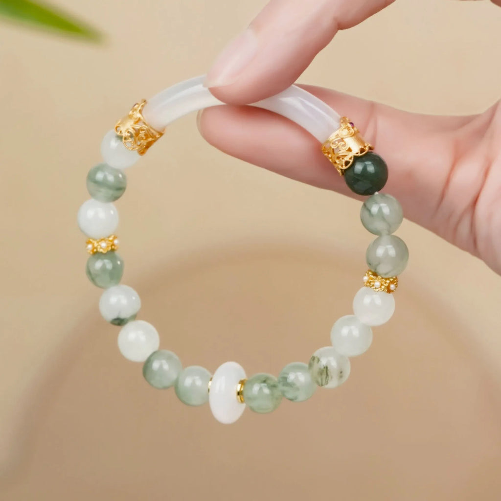 Emerald green Tian Shan Cui traditional national style half bracelet for women with round stones