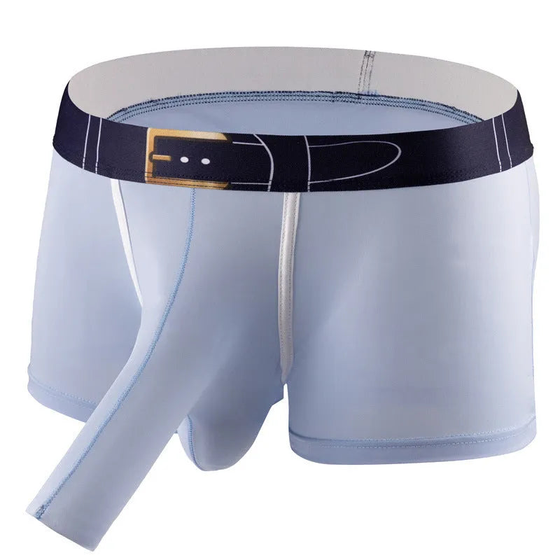 Men's ice silk boxer shorts in solid colours showing mid-rise waistband