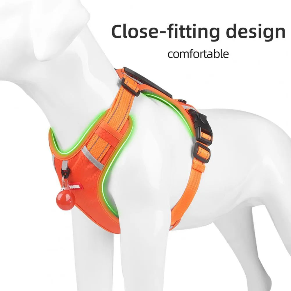 Nylon Oxford cloth no-pull dog harness with reflective strip and adjustable buckles in orange