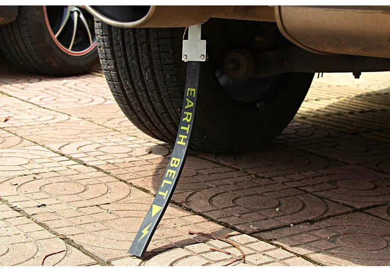 Black car electrostatic grounding belt with metal chain end, 370mm long, for saloon, SUV and van use.