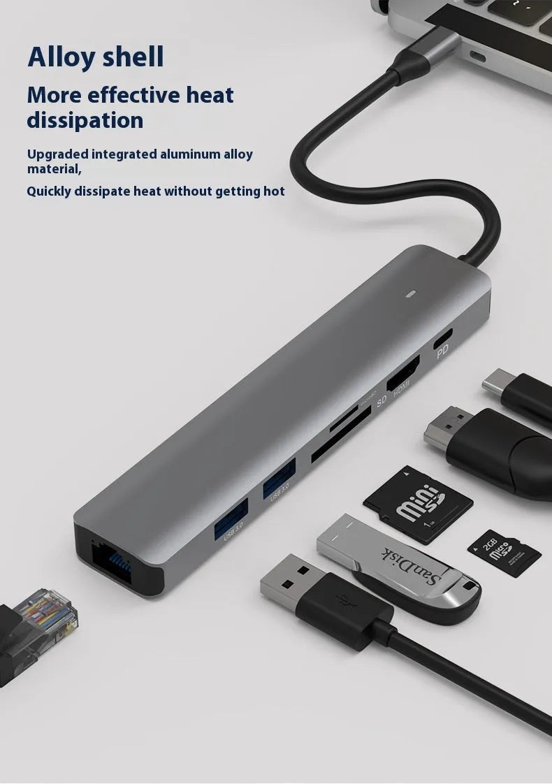 LQT-LH07 7-in-1 USB-C card reader and PD computer hub showing custom logo area.