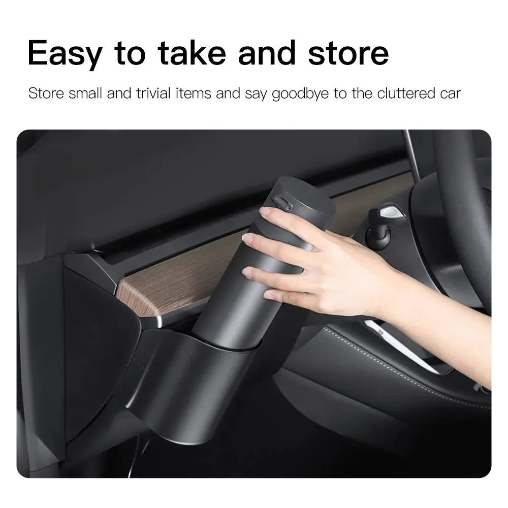 Tesla Model 3 and Model Y dashboard cup holder with waterproof plastic construction and carrying handle