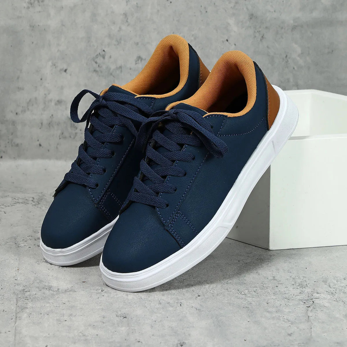 Platform skateboard casual sneakers in beige brown with round toe and cross belt detail