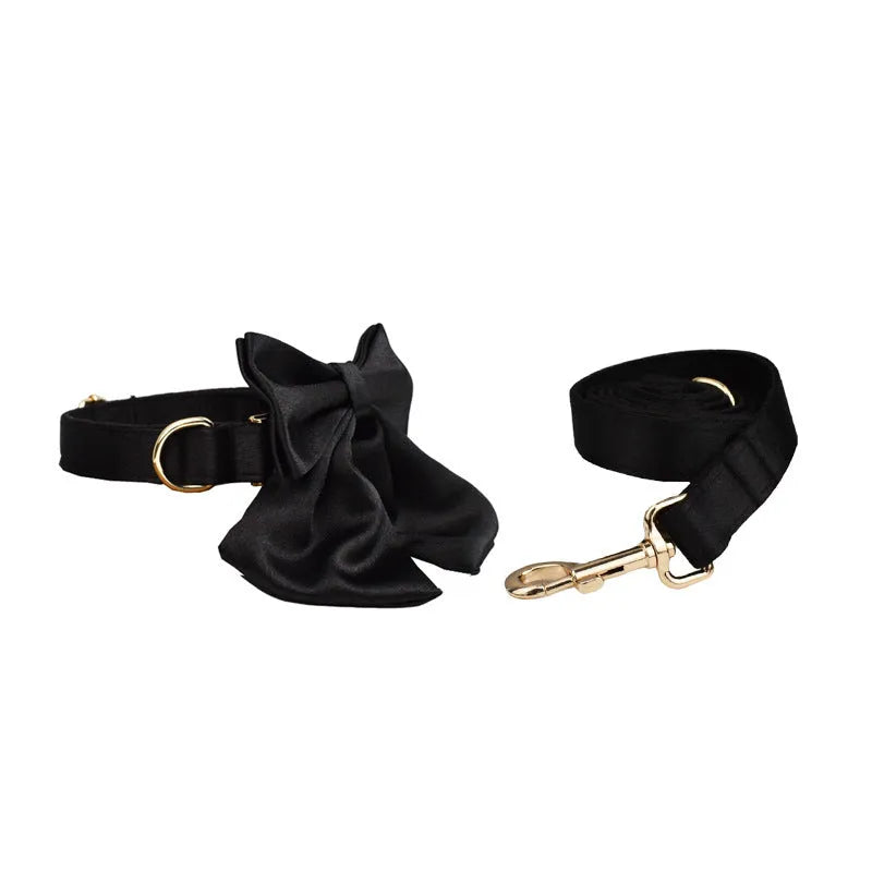 Dog collar harness set with matching leash, decorative bow, and cloth vest in multiple colour options