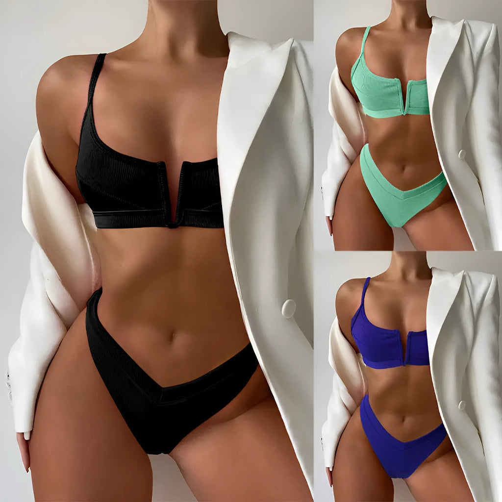 Women's high waist triangle split swimsuit in multiple colours with polyester fabric construction