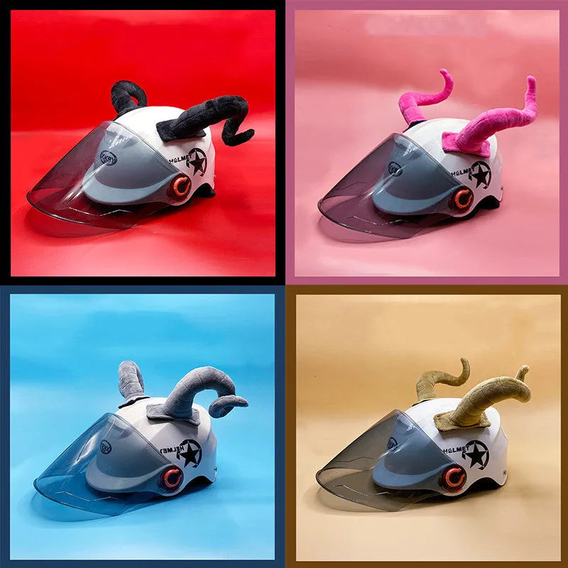 A pair of composite fibre demon bull horn ornaments for motorcycle helmet customisation.