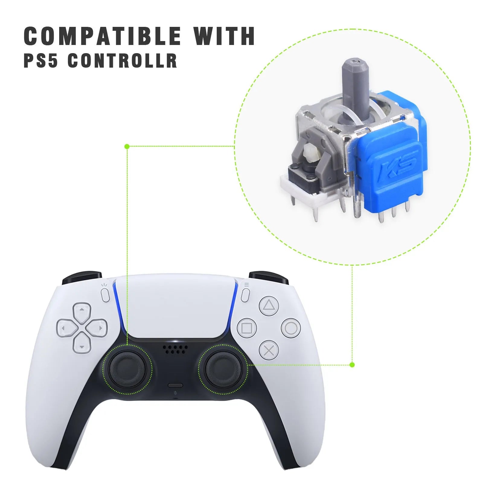 Hall effect replacement joystick component for PS5 PS4 XBOX and Switch Pro controllers.