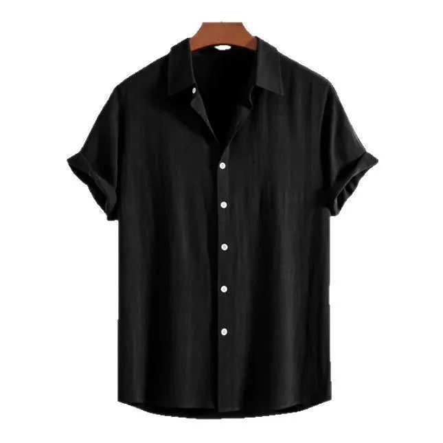 Men's loose casual cardigan in black, green, or white solid colours with short sleeves
