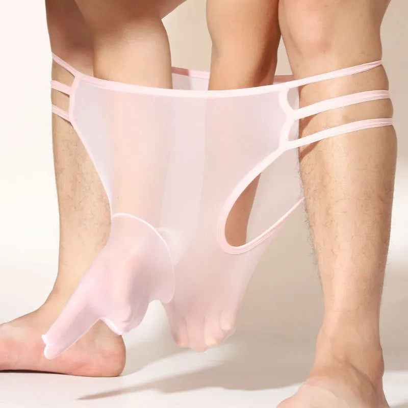 Men's transparent nylon shorts with elephant nose pouch design in multiple colour options