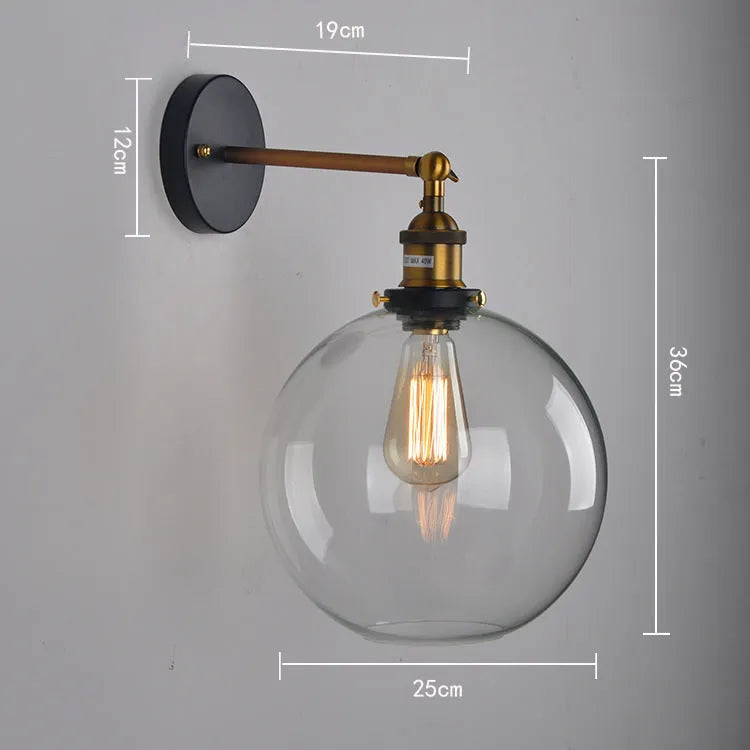 Retro round ball glass wall lamp 20cm diameter with aluminium holder